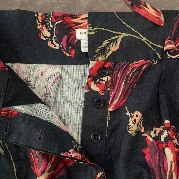 DRIES VAN NOTEN floral silk linen bubble miniskirt, black and pink, size 34 - Picture 8 of 14